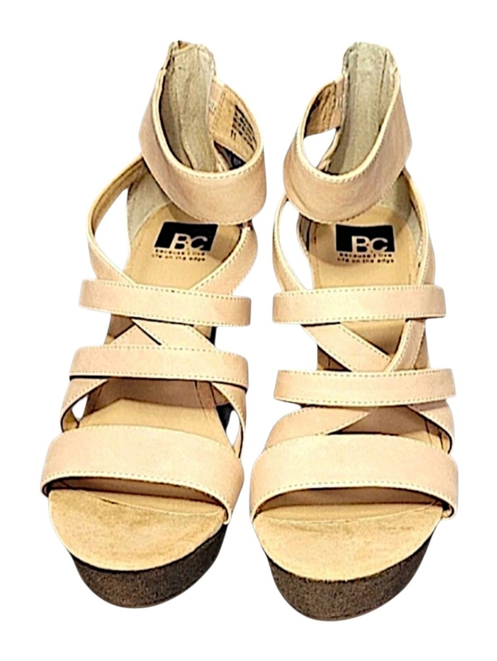 BC Footwear Nude Strappy Wedge Sandals